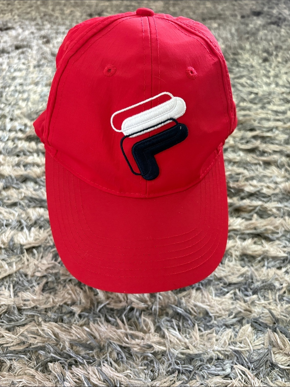 Fila Red Baseball Cap with White & Black Stacked Logo Unisex One Size